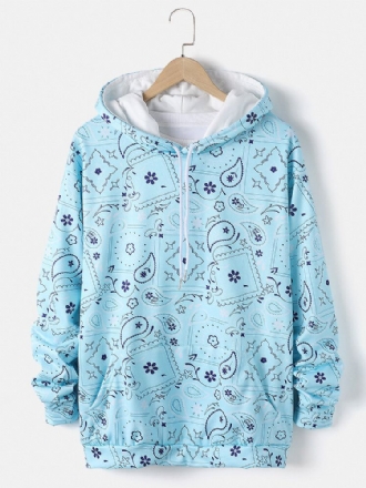 Paisley Element Print Dragsko Pullover Huvtröja Med Känguruficka