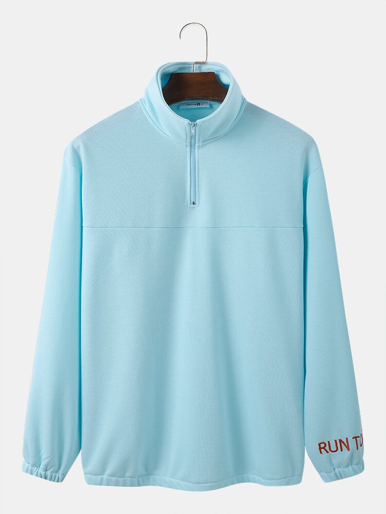 Pikétröja För Män Med Fast Blixtlås Långärmad Casual Pullover Sweatshirt