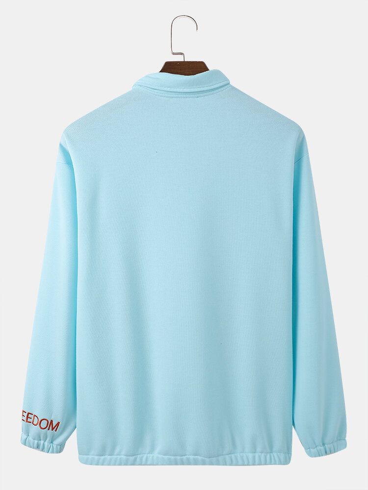 Pikétröja För Män Med Fast Blixtlås Långärmad Casual Pullover Sweatshirt