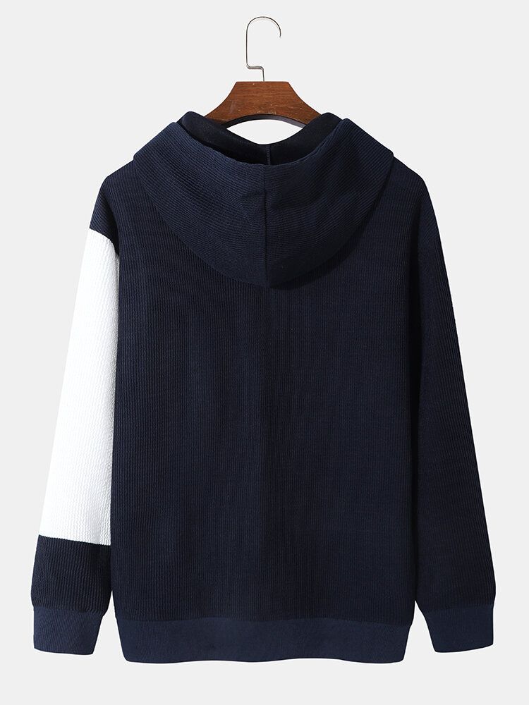 Preppy Style Color Block Hood-tröja Med Halv Dragkedja För Män