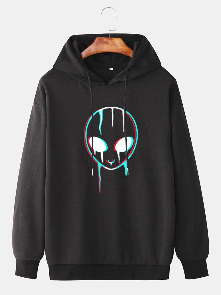 Reflekterande Främlingstryck För Män Casual Hoodie Med Dragsko