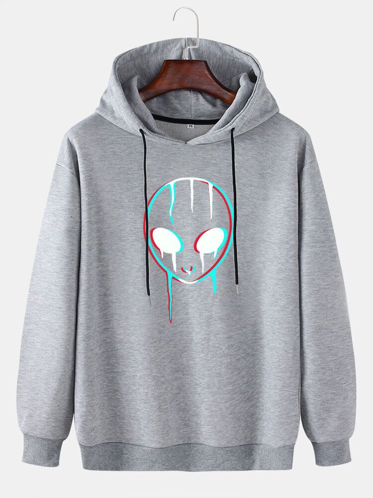 Reflekterande Främlingstryck För Män Casual Hoodie Med Dragsko