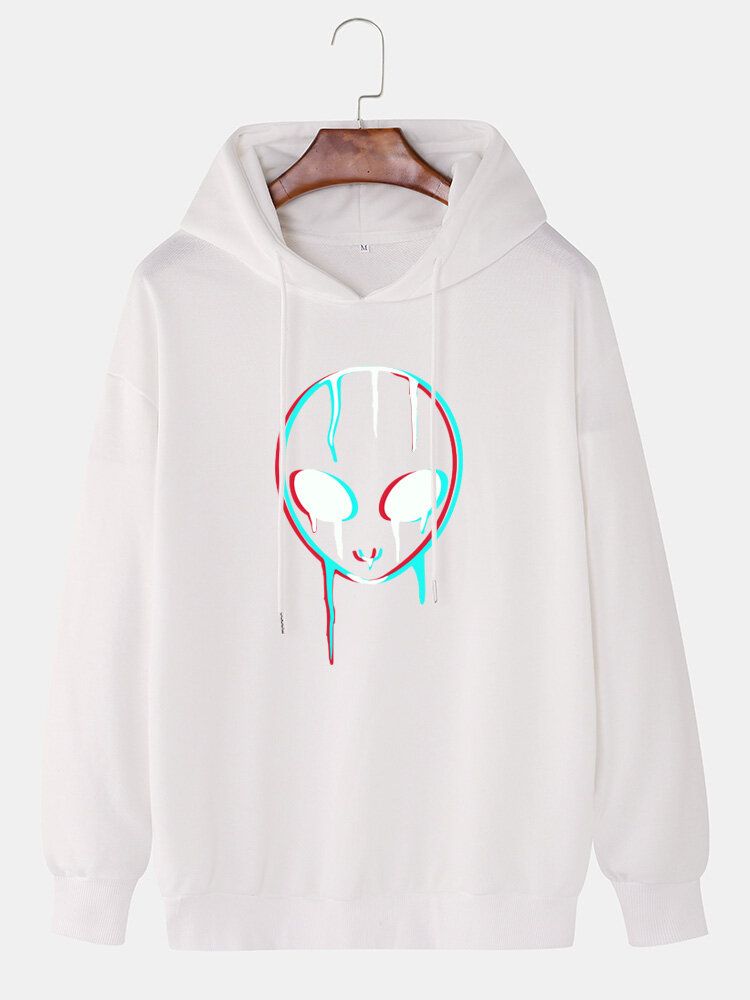 Reflekterande Främlingstryck För Män Casual Hoodie Med Dragsko