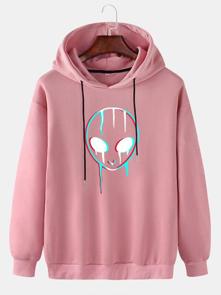 Reflekterande Främlingstryck För Män Casual Hoodie Med Dragsko