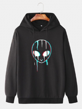 Reflekterande Främlingstryck För Män Casual Hoodie Med Dragsko