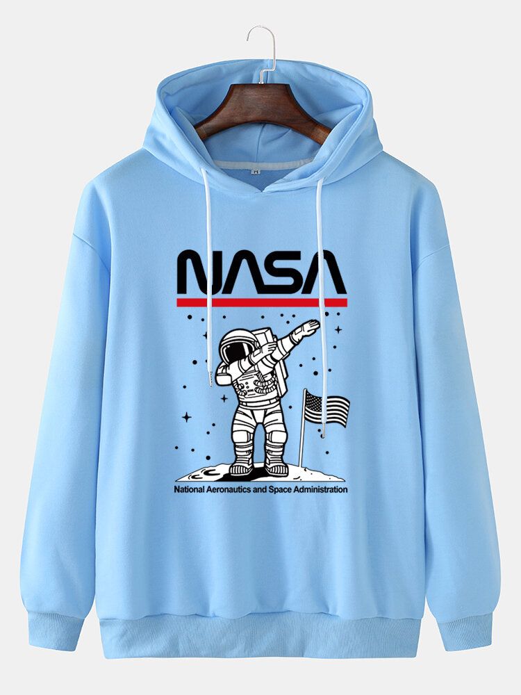 Rolig Astronaut För Män Med Tryck Drop Shoulder Bomull Casual Hoodies