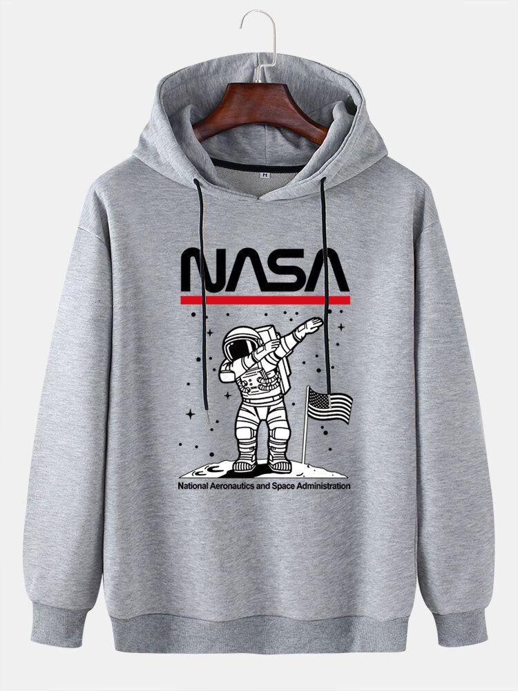 Rolig Astronaut För Män Med Tryck Drop Shoulder Bomull Casual Hoodies