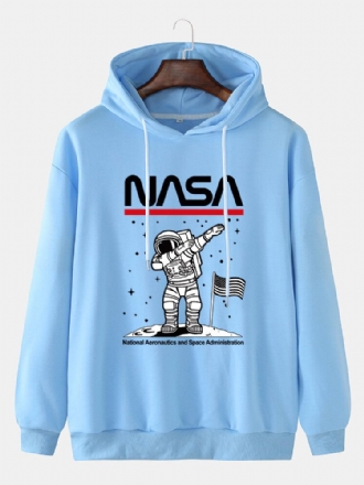 Rolig Astronaut För Män Med Tryck Drop Shoulder Bomull Casual Hoodies