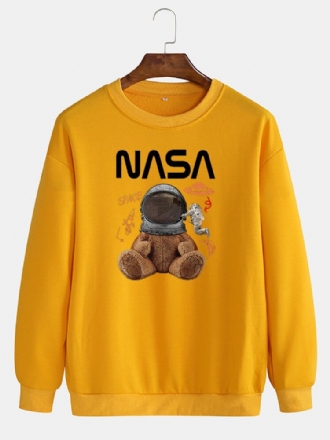 Rolig Dockabjörn För Män Astronauttryck Pullover Drop Shoulder Sweatshirts