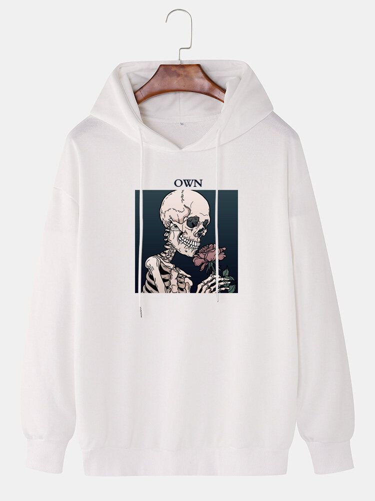 Skeleton Ros För Män Grafiskt Brevtryck Casual Drop Shoulder Dragsko Hoodies