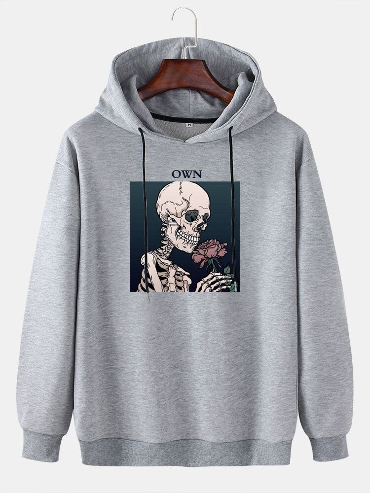 Skeleton Ros För Män Grafiskt Brevtryck Casual Drop Shoulder Dragsko Hoodies