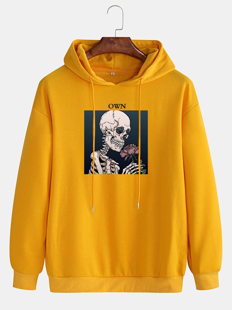 Skeleton Ros För Män Grafiskt Brevtryck Casual Drop Shoulder Dragsko Hoodies