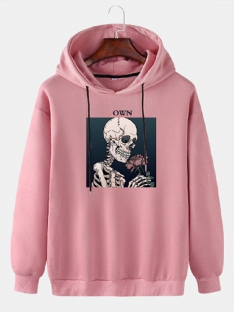 Skeleton Ros För Män Grafiskt Brevtryck Casual Drop Shoulder Dragsko Hoodies