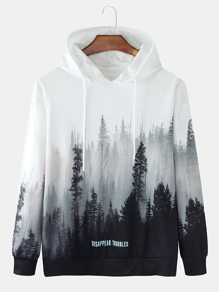 Skogslandskapstryck För Män Casual Hoodie Med Dragsko