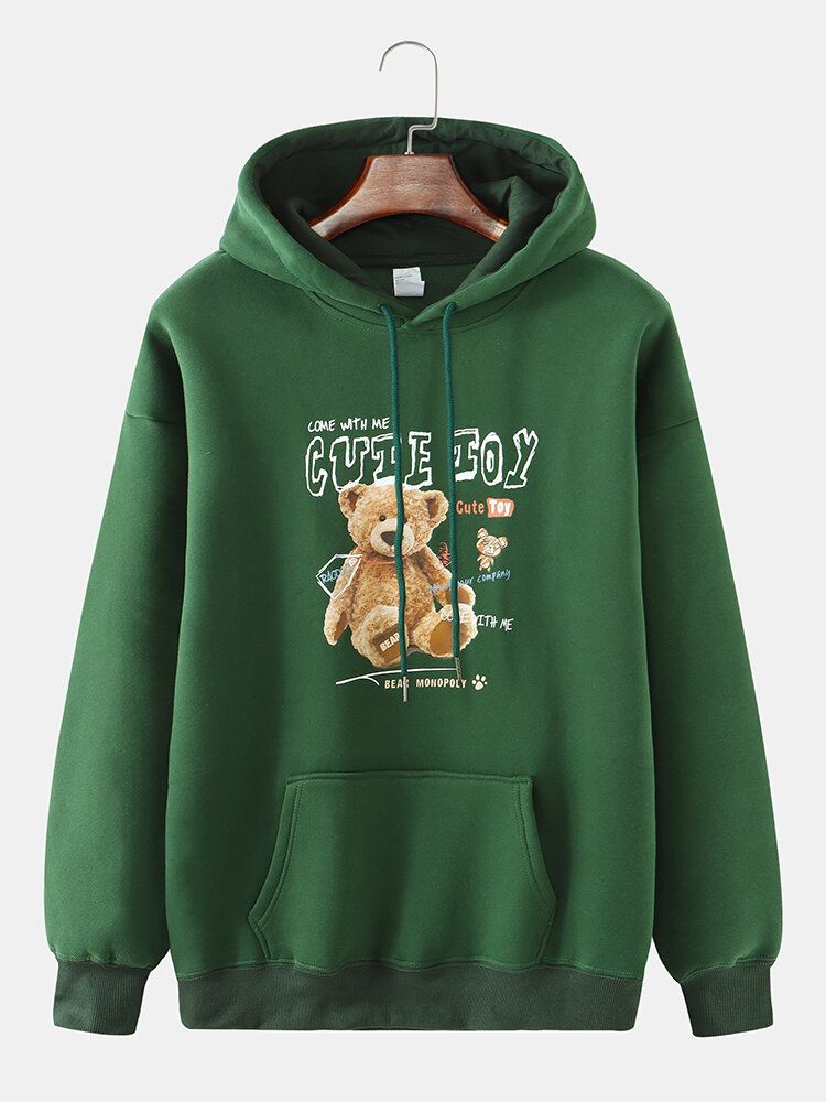 Söt Björntryck För Män Plus Sammetstjock Casual Pullover Hoodie