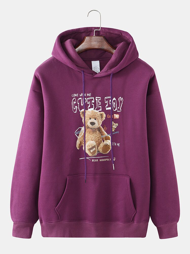 Söt Björntryck För Män Plus Sammetstjock Casual Pullover Hoodie