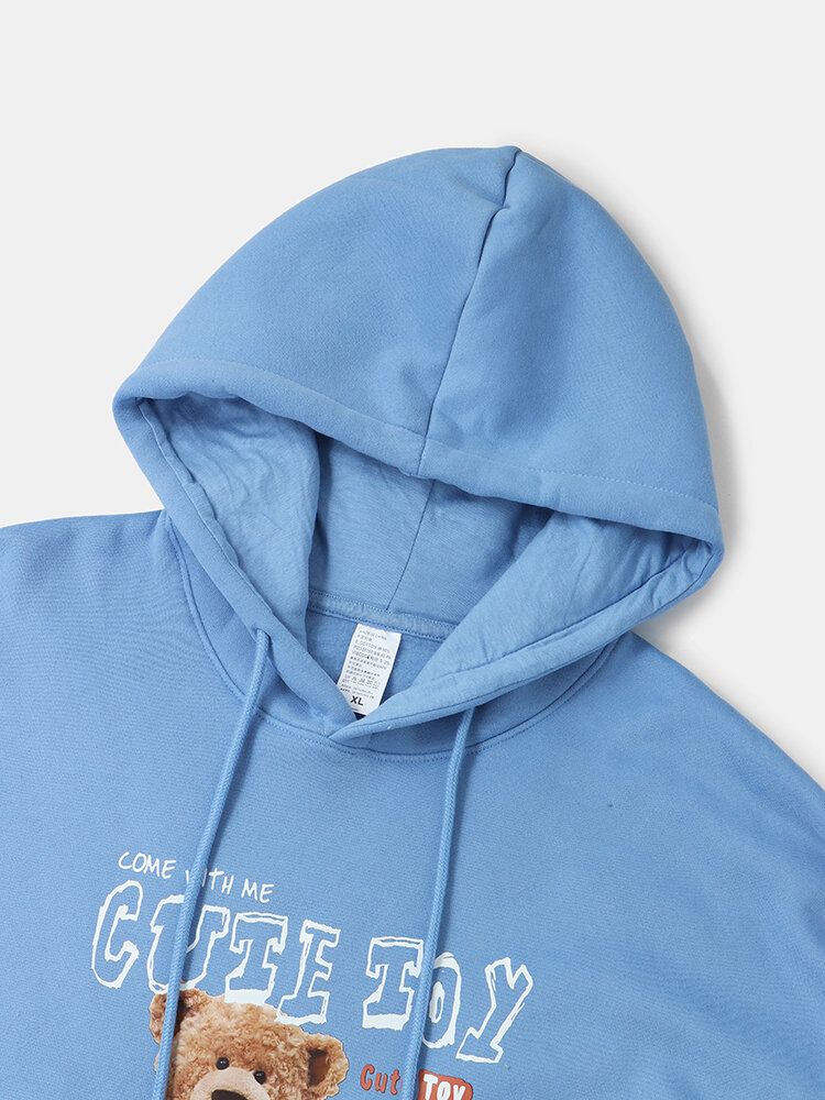 Söt Björntryck För Män Plus Sammetstjock Casual Pullover Hoodie