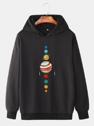 Söt Multi Planet Print Drop Shoulder Långärmad Casual Hoodies För Män