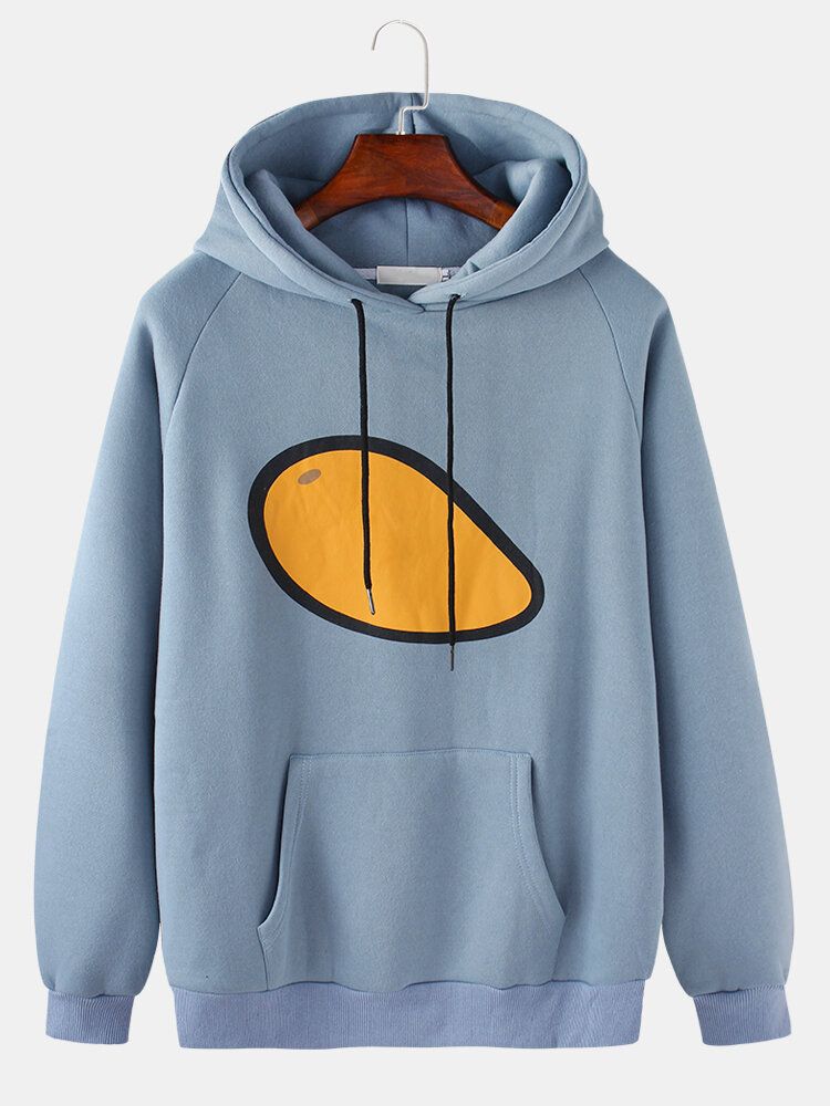 Söt Tecknad Frukttryck För Män Dragsko Casual Hoodie Med Känguruficka