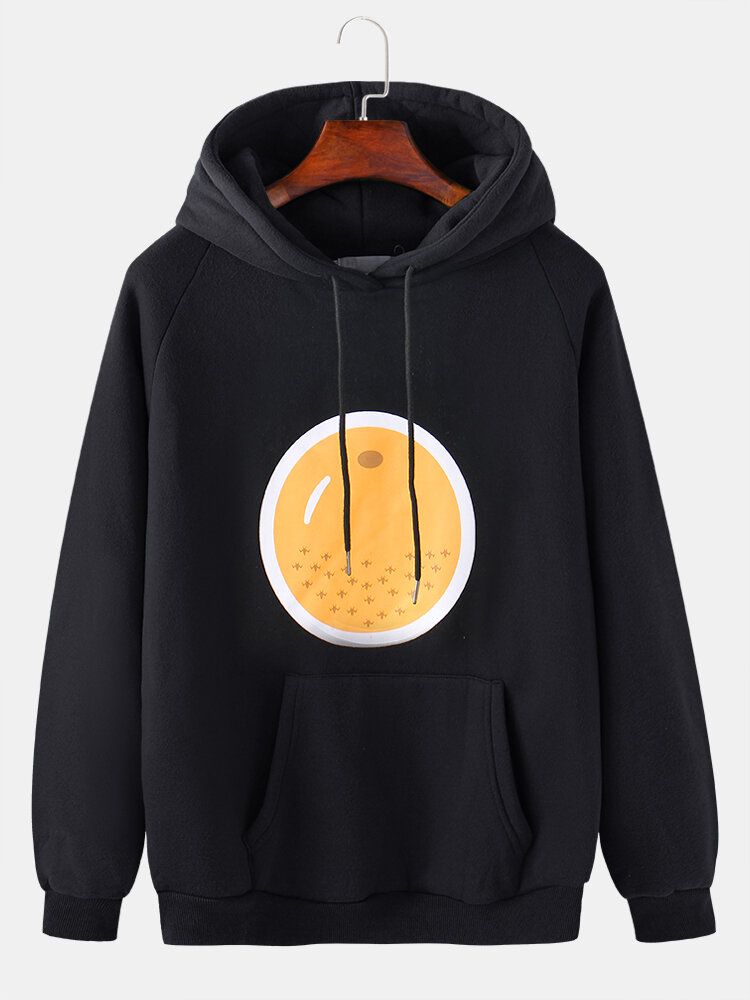 Söt Tecknad Frukttryck För Män Dragsko Casual Hoodie Med Känguruficka