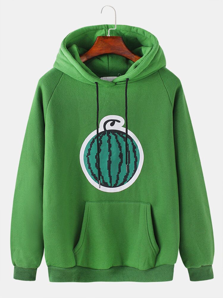 Söt Tecknad Frukttryck För Män Dragsko Casual Hoodie Med Känguruficka