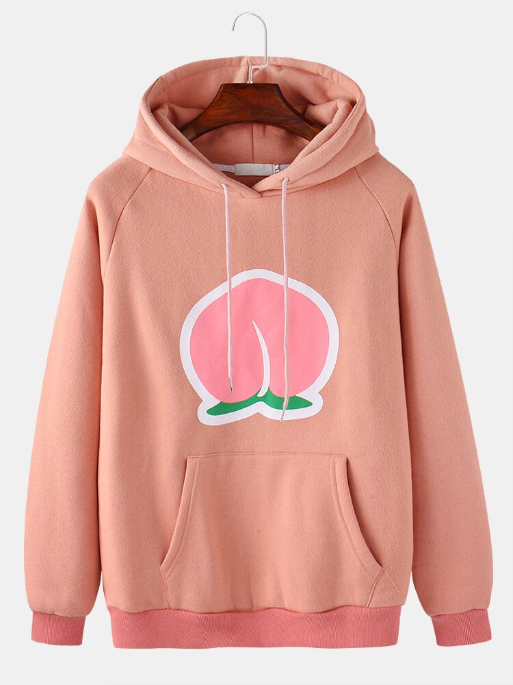 Söt Tecknad Frukttryck För Män Dragsko Casual Hoodie Med Känguruficka