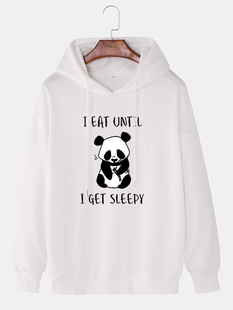 Söt Tecknad Panda För Män Slogan Tryck Drop Shoulder Dragsko Hoodies