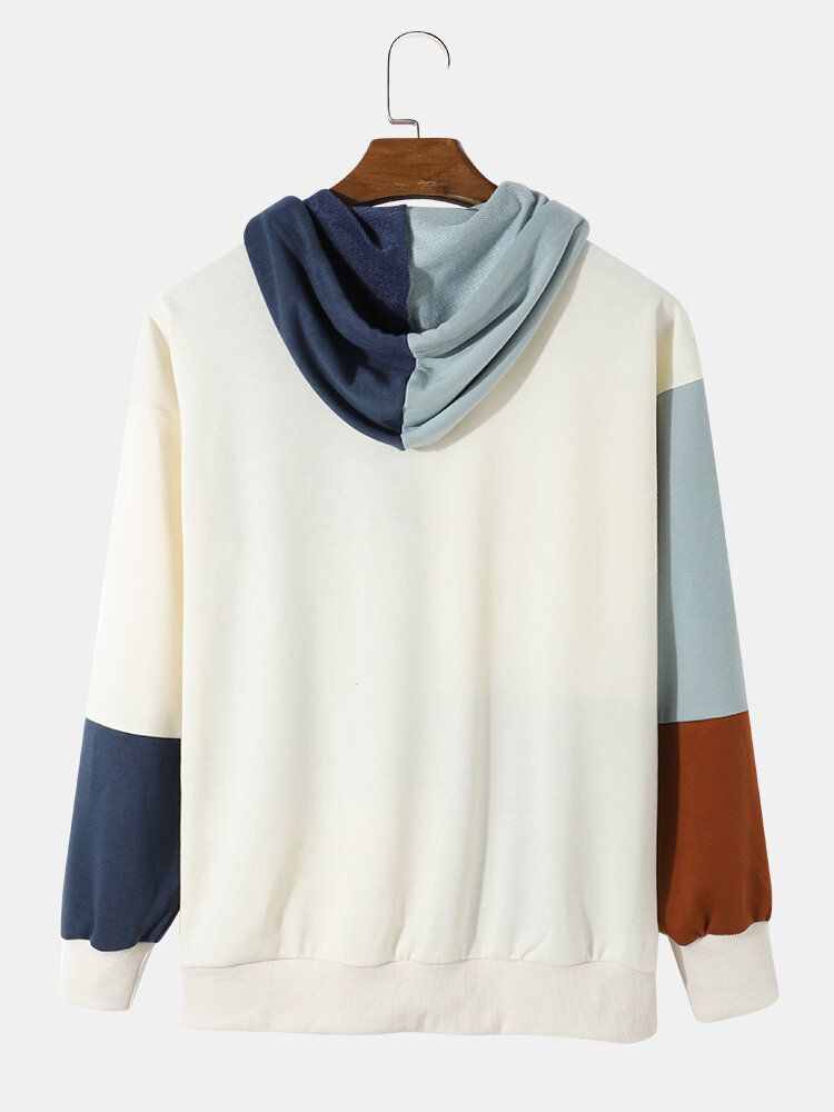 Splicing Color Block Fritid Hood Sweatshirts För Män