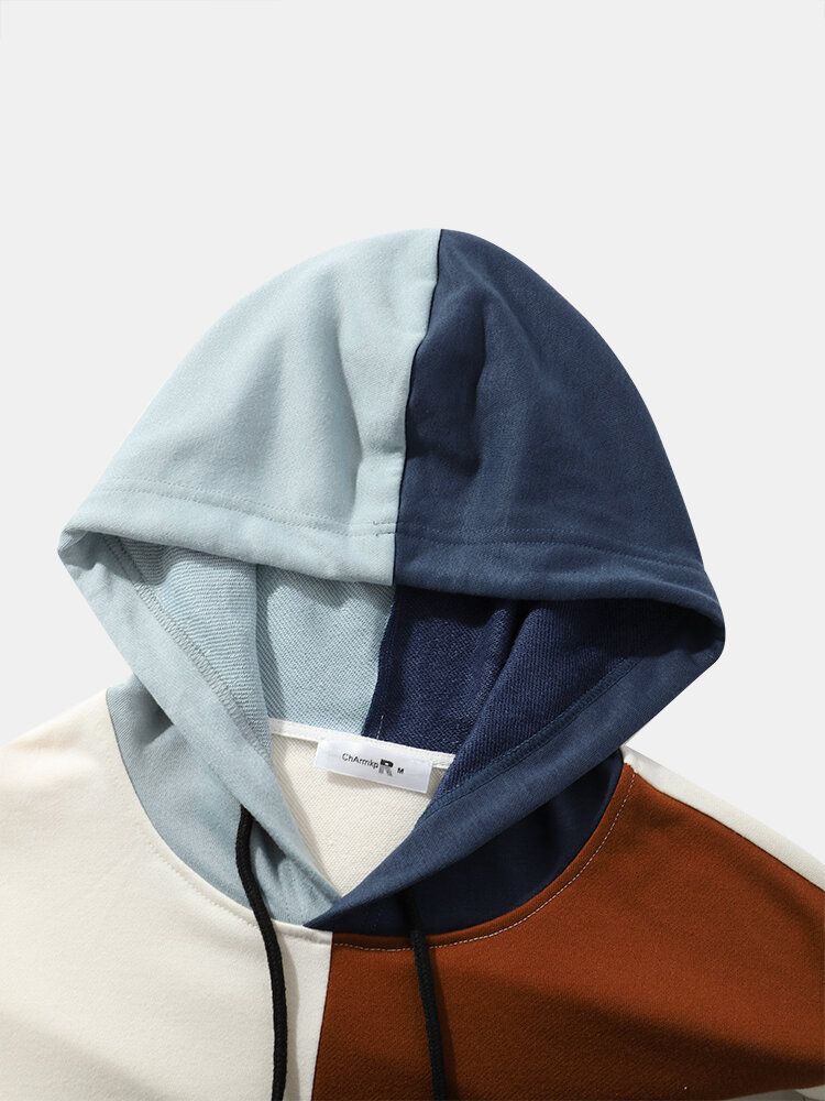 Splicing Color Block Fritid Hood Sweatshirts För Män