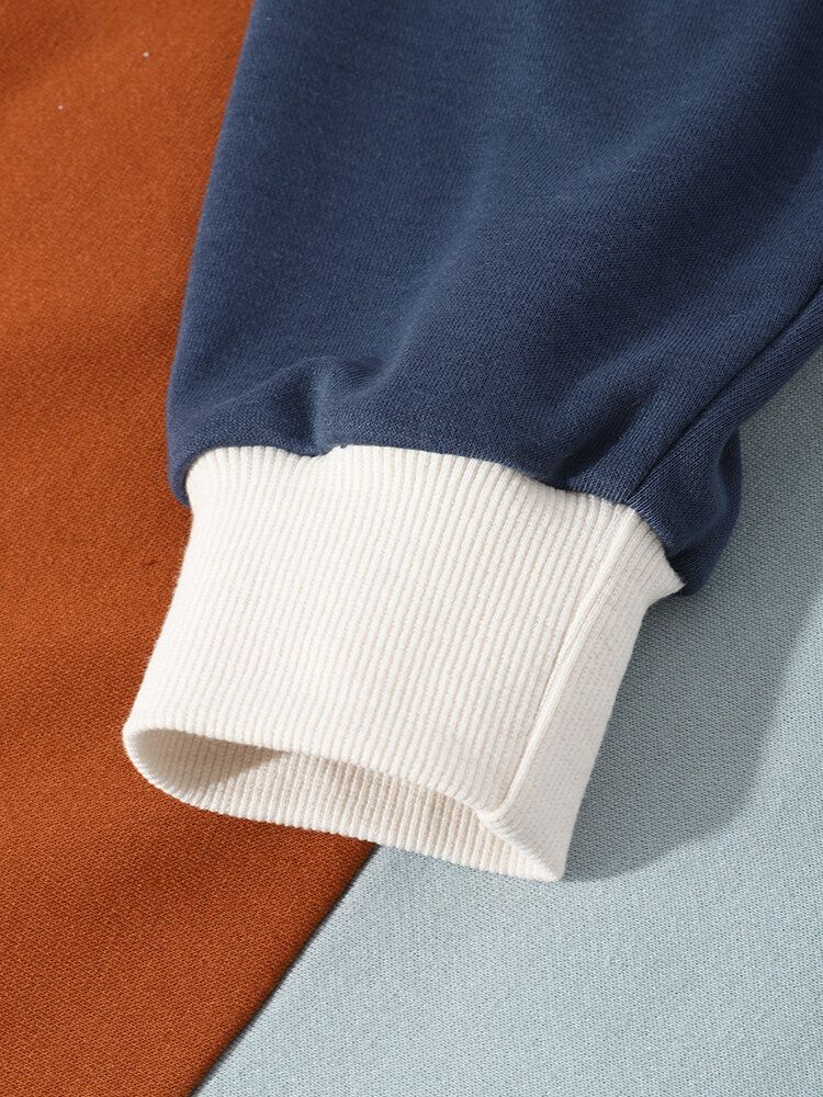 Splicing Color Block Fritid Hood Sweatshirts För Män