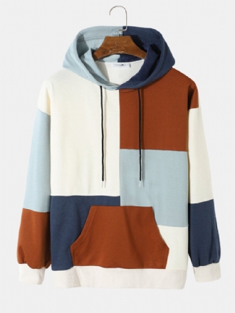 Splicing Color Block Fritid Hood Sweatshirts För Män