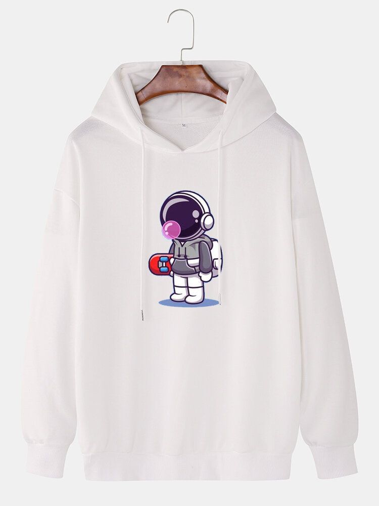 Tecknad Astronauttryck För Män Långärmad Drop Shoulder Hoodies