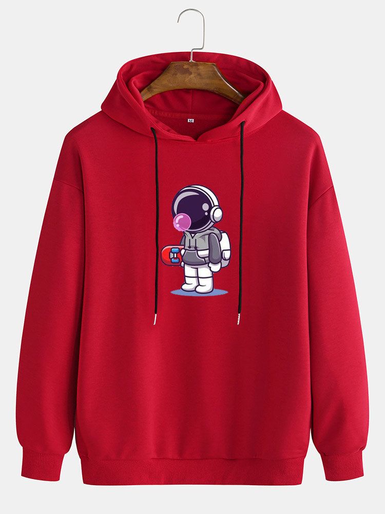 Tecknad Astronauttryck För Män Långärmad Drop Shoulder Hoodies