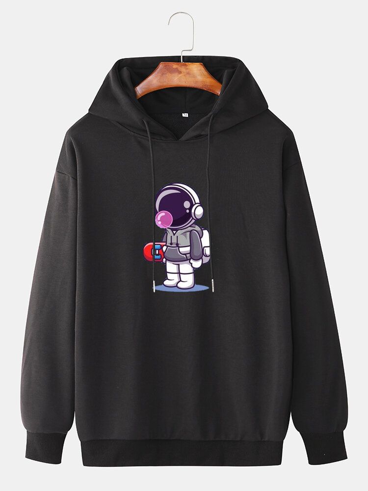 Tecknad Astronauttryck För Män Långärmad Drop Shoulder Hoodies