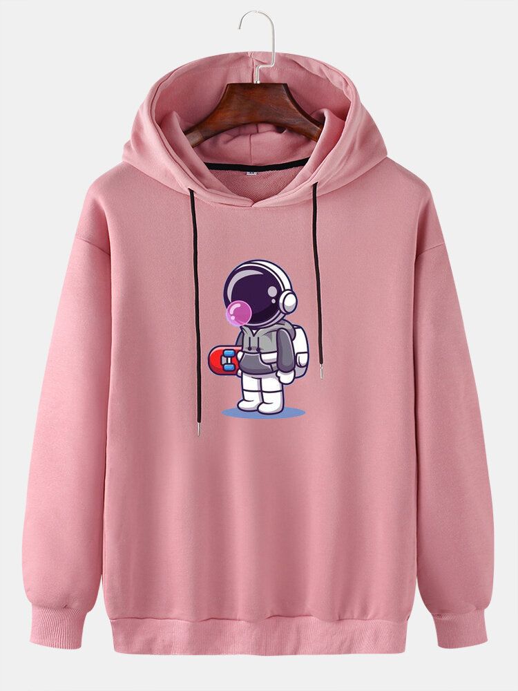 Tecknad Astronauttryck För Män Långärmad Drop Shoulder Hoodies