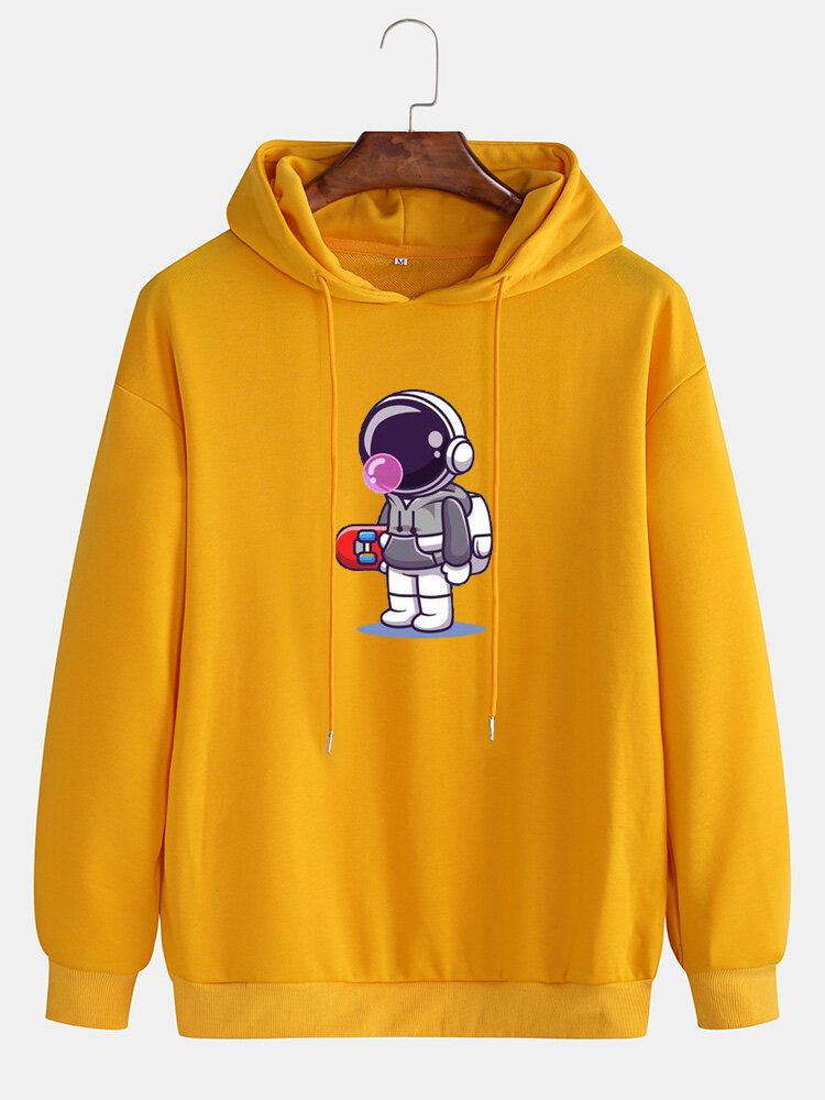 Tecknad Astronauttryck För Män Långärmad Drop Shoulder Hoodies