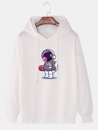 Tecknad Astronauttryck För Män Långärmad Drop Shoulder Hoodies