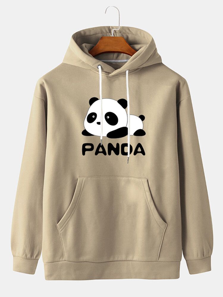 Tecknad Panda-tryck För Män Hoodies Med Påsficka