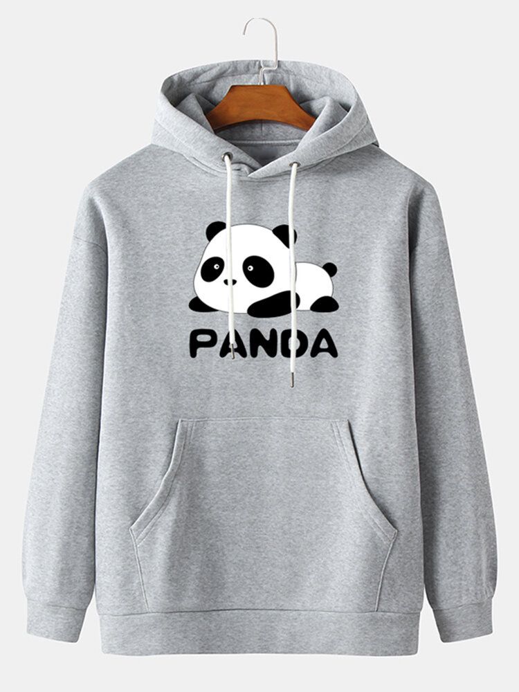 Tecknad Panda-tryck För Män Hoodies Med Påsficka