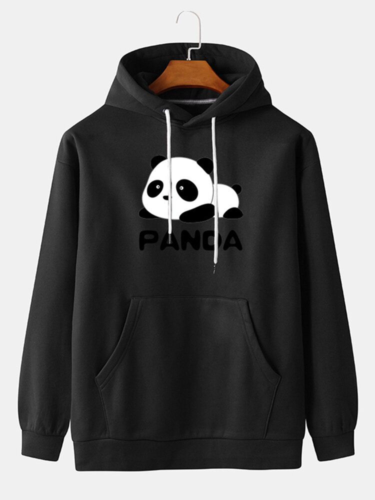 Tecknad Panda-tryck För Män Hoodies Med Påsficka