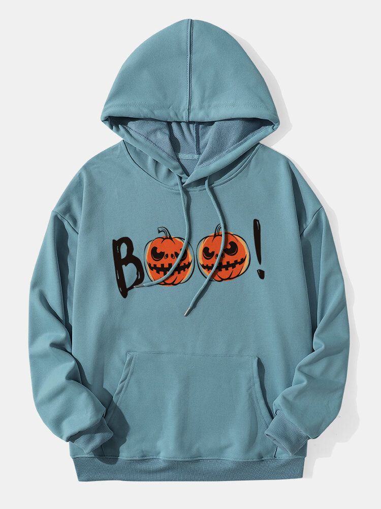 Tecknad Pumpa Halloween Hoodies För Män Med Känguruficka