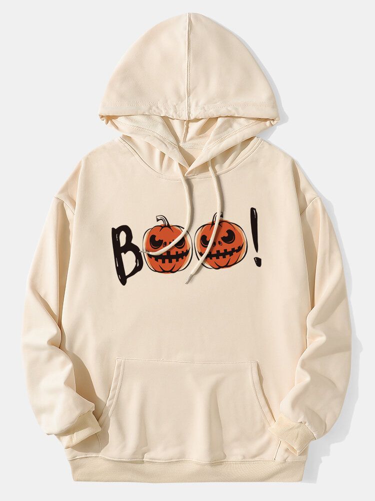 Tecknad Pumpa Halloween Hoodies För Män Med Känguruficka