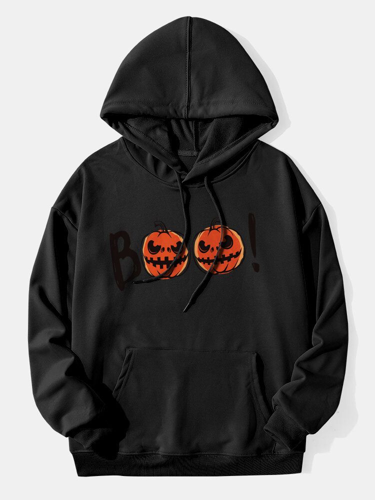 Tecknad Pumpa Halloween Hoodies För Män Med Känguruficka