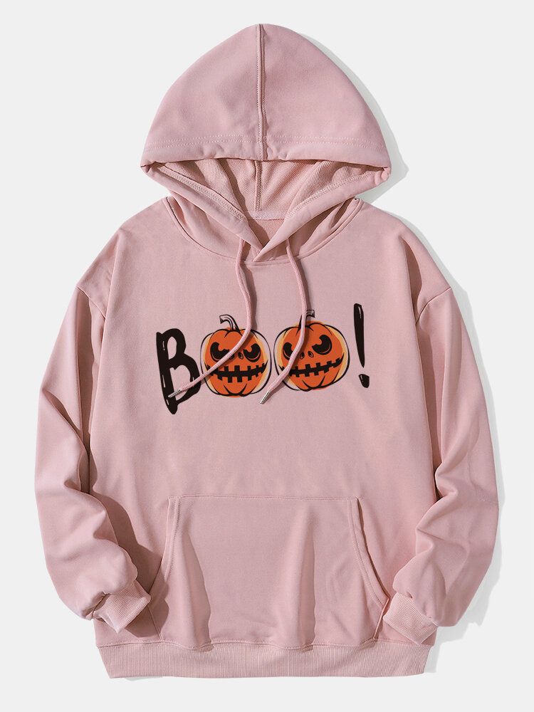 Tecknad Pumpa Halloween Hoodies För Män Med Känguruficka