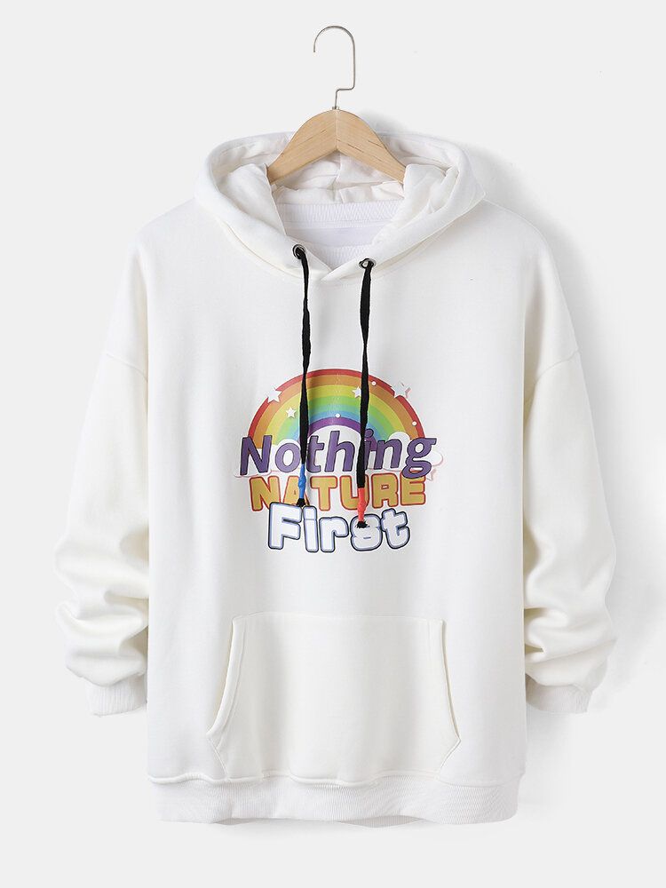 Tecknad Regnbåge För Män För Män Med Dragsko Casual Hoodie