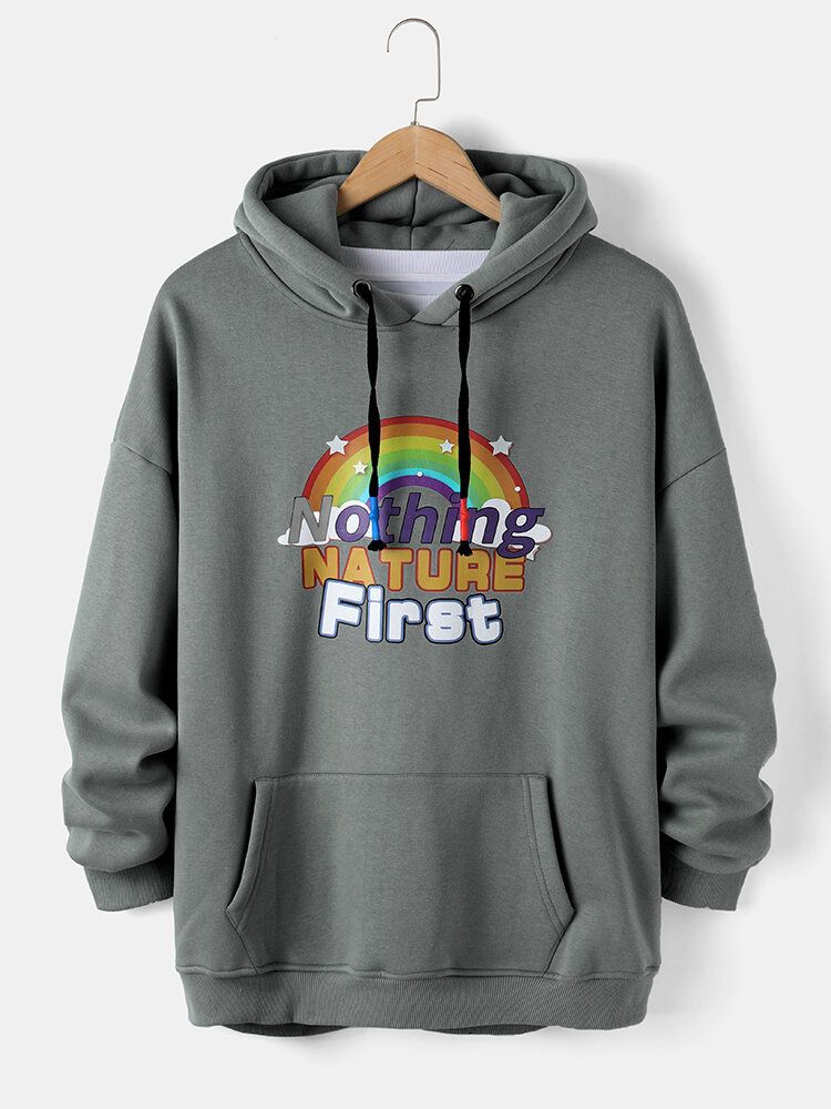 Tecknad Regnbåge För Män För Män Med Dragsko Casual Hoodie