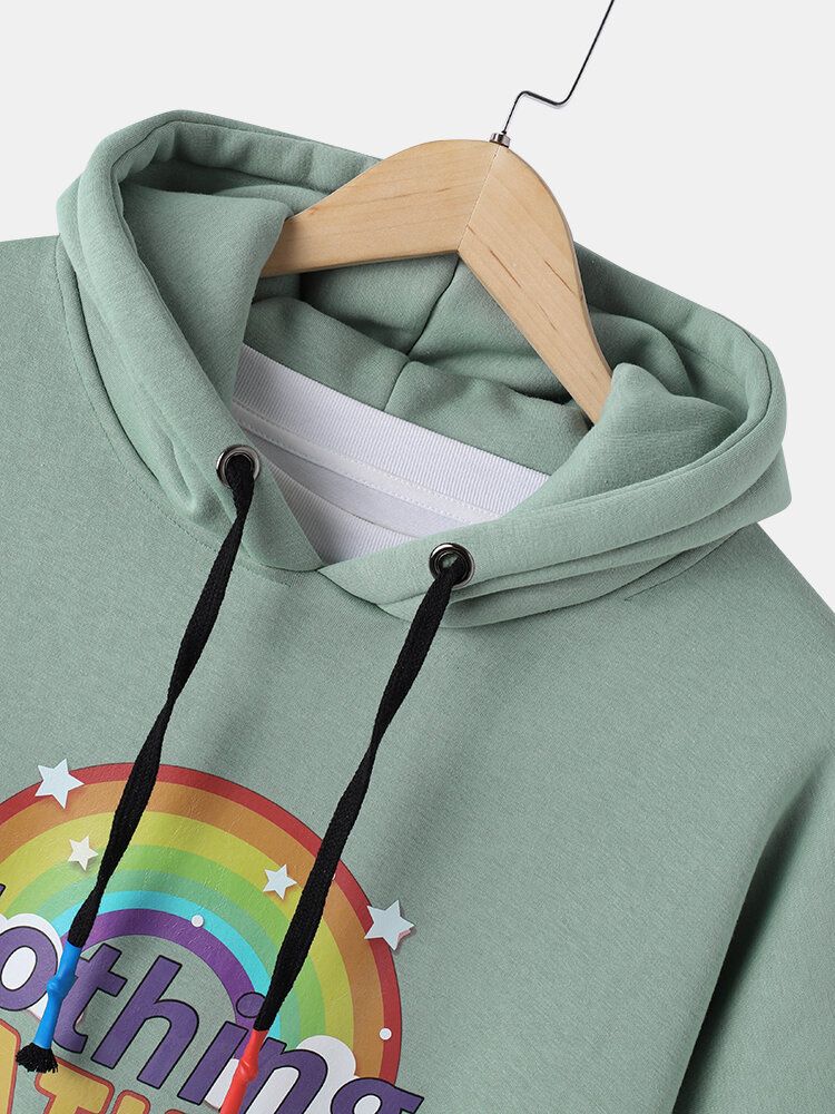 Tecknad Regnbåge För Män För Män Med Dragsko Casual Hoodie