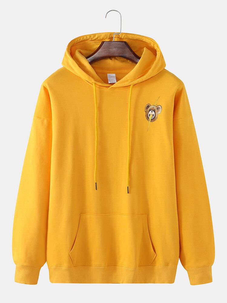 Tecknade Björntryck För Män Med Droppe Axel Känguruficka Söta Hoodies