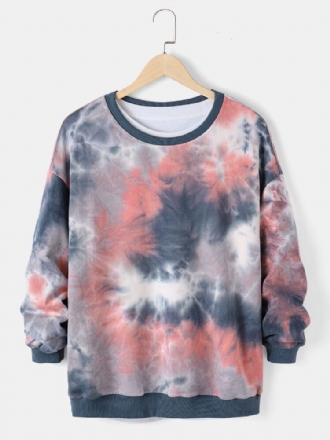 Tie-dye Tryck För Män Lös Casual Tröja Med Rund Hals