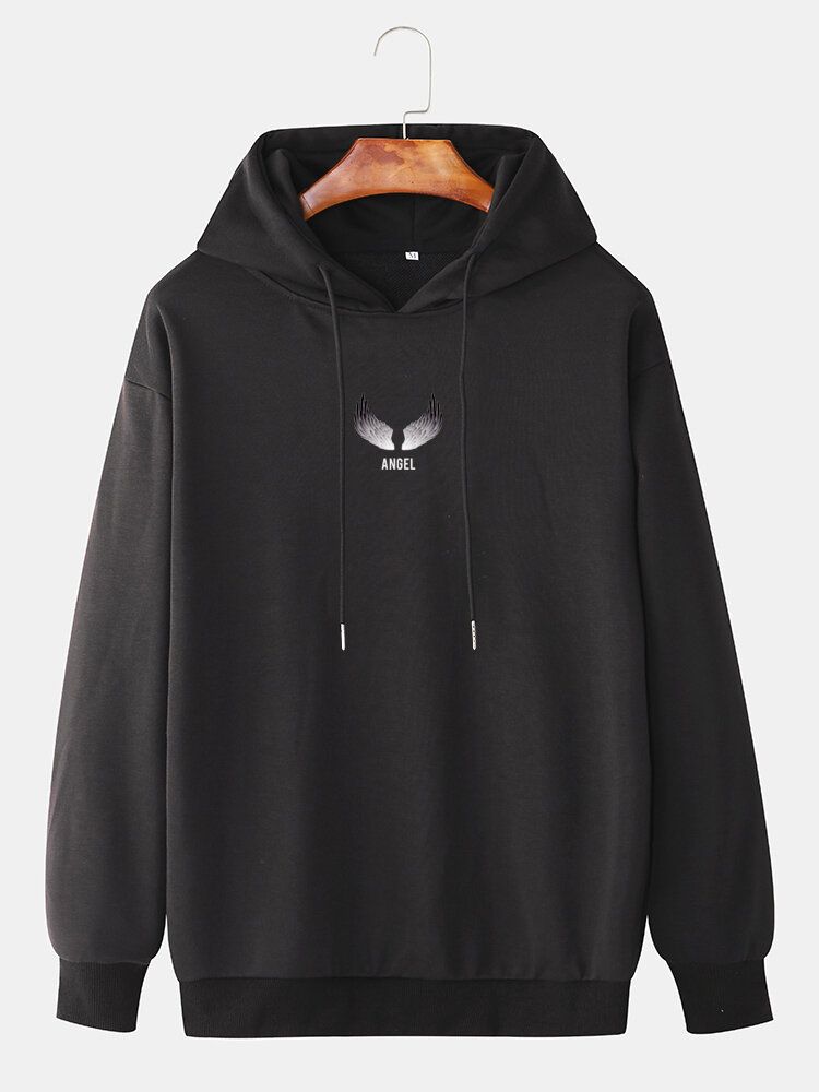 Vingmönster För Män Brevtryck Drop Shoulder Långärmad Deisgn Hoodies